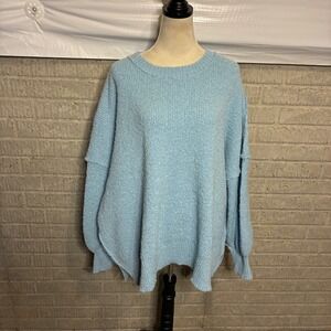 New Talulah Womens Oversized Knit Sweater Baby Blue Boucle Pullover L